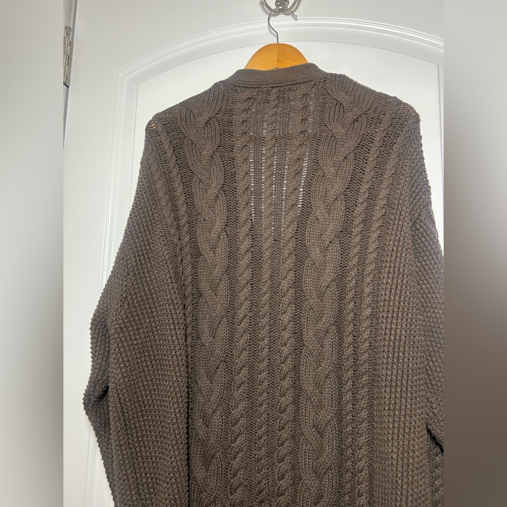 Quince Organic Cotton Oversized Cable Knit Cardigan Brown Size M 90s chic cozy - Picture 12 of 15